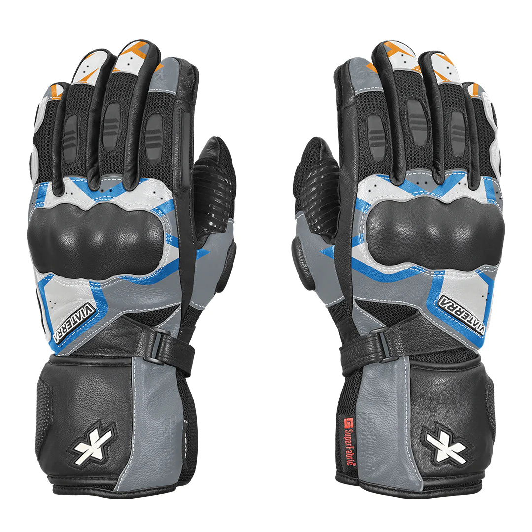 Viaterra- Kruger Full Gauntlet Riding Gloves- White/Blue