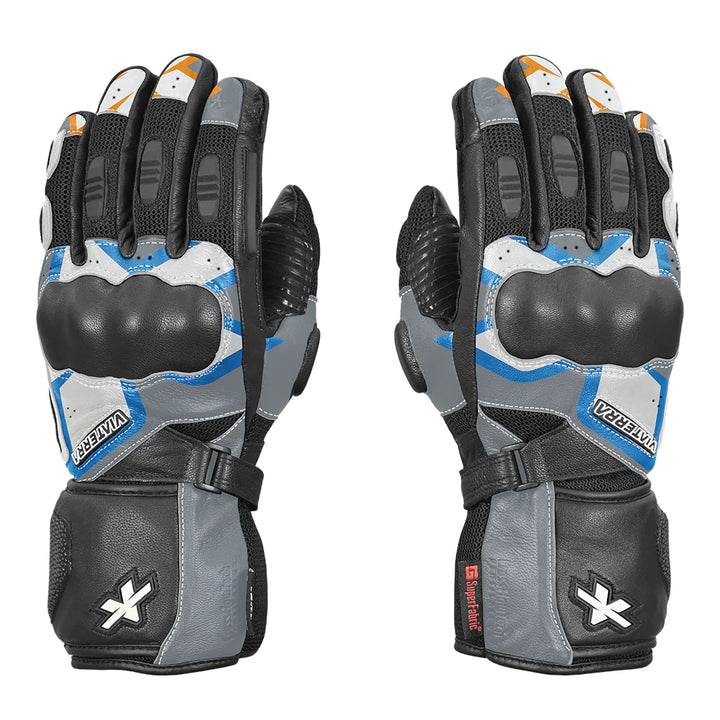 Viaterra- Kruger Full Gauntlet Riding Gloves- White/Blue