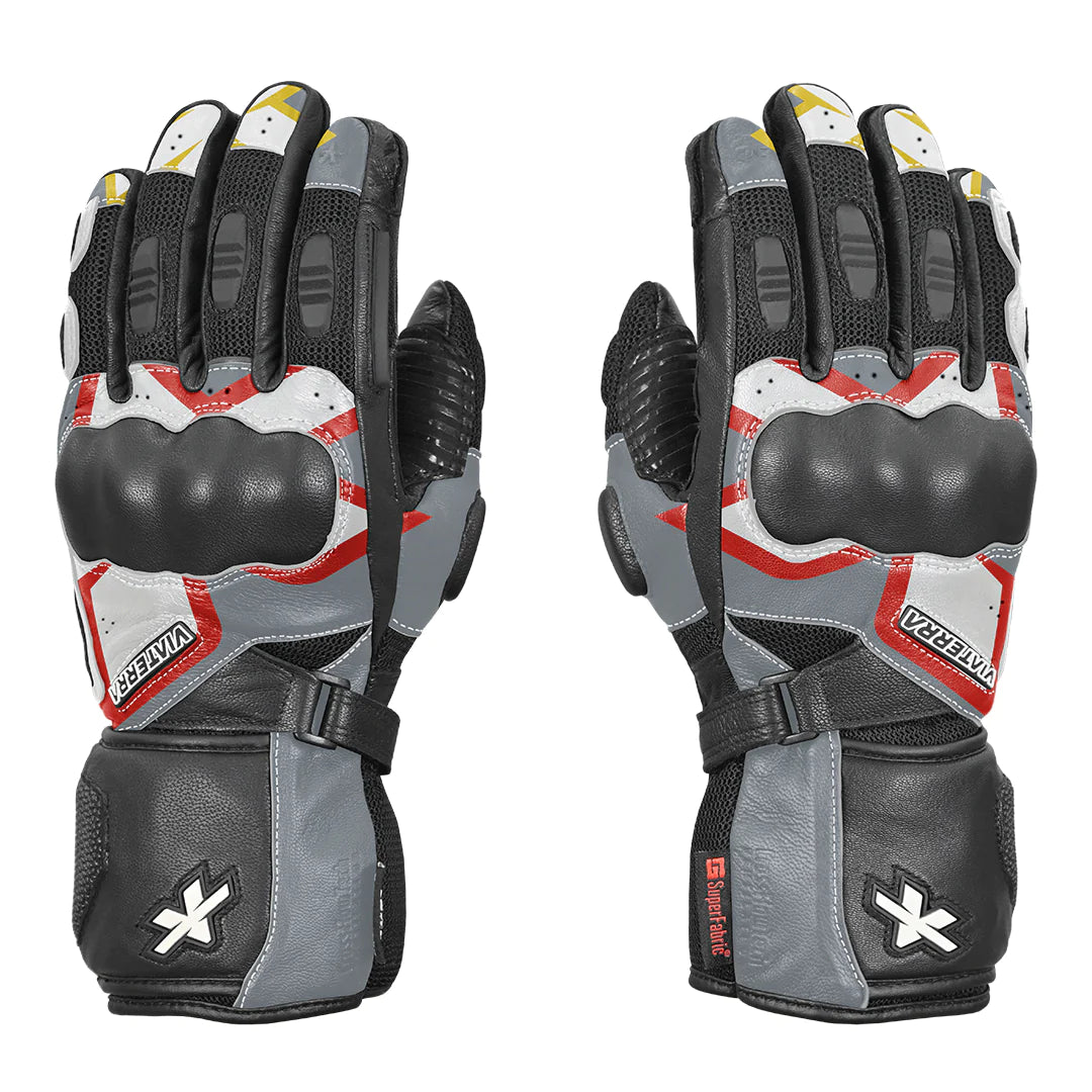 Viaterra- Kruger Full Gauntlet Riding Gloves- White/Red