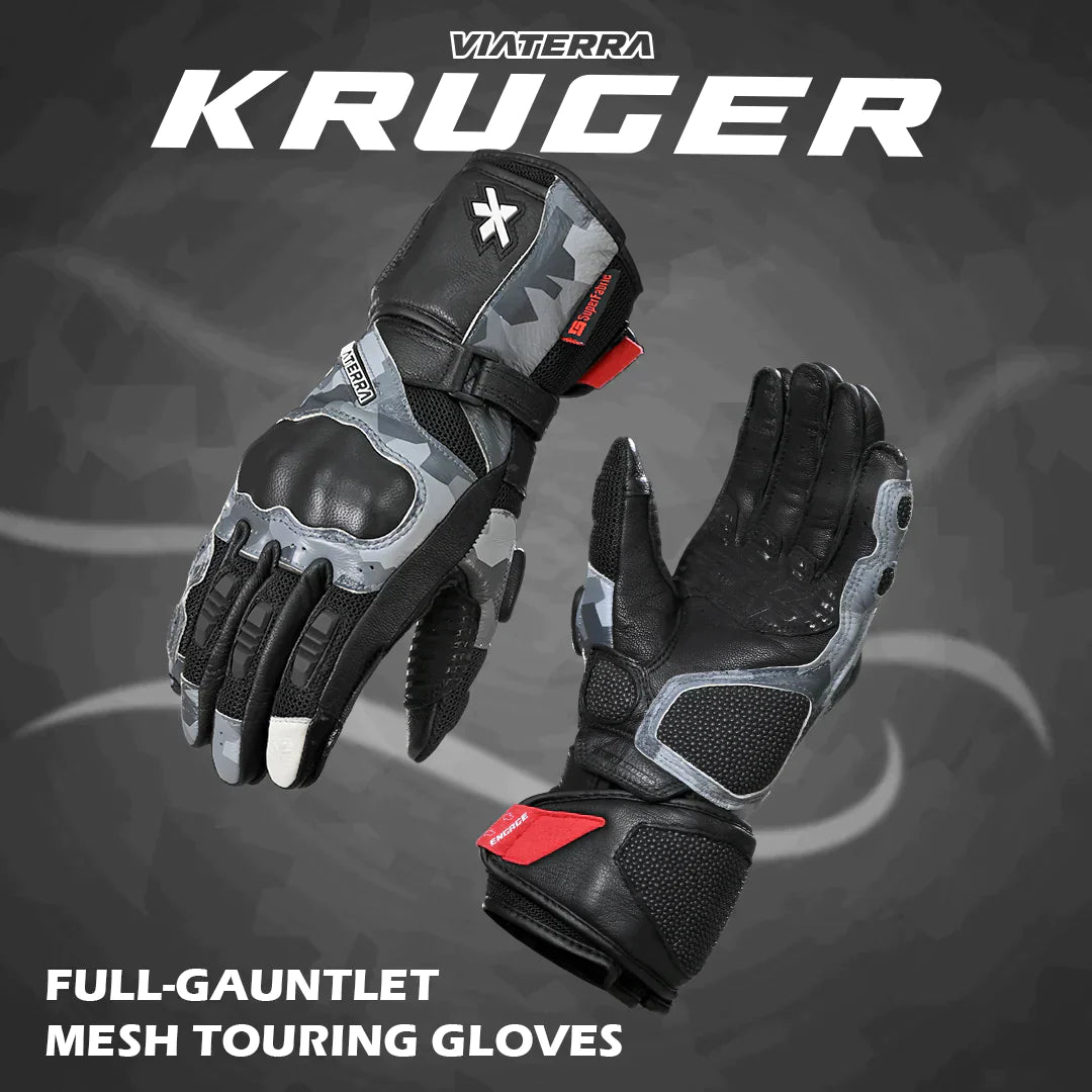 Viaterra- Kruger Full Gauntlet Riding Gloves- White/Red