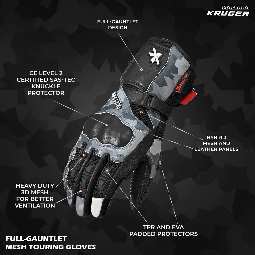 Viaterra- Kruger Full Gauntlet Riding Gloves- Black