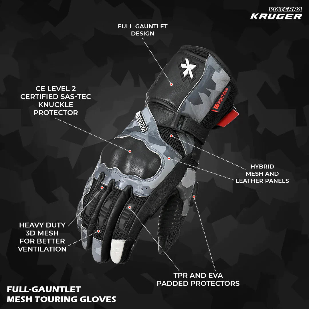 Viaterra- Kruger Full Gauntlet Riding Gloves- White/Red