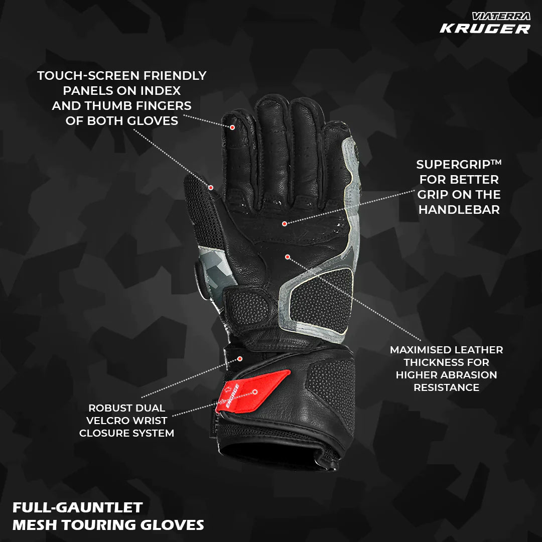 Viaterra- Kruger Full Gauntlet Riding Gloves- White/Red