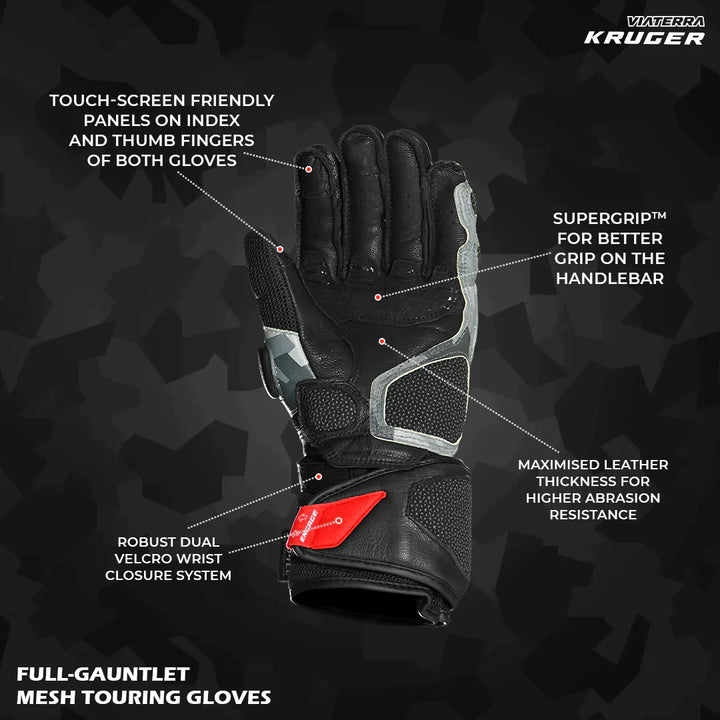 Viaterra- Kruger Full Gauntlet Riding Gloves- White/Red