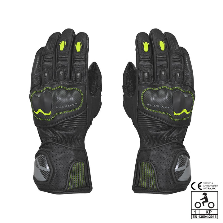 Viaterra- Grid Full Gauntlet Riding Gloves- Fluorescent Green