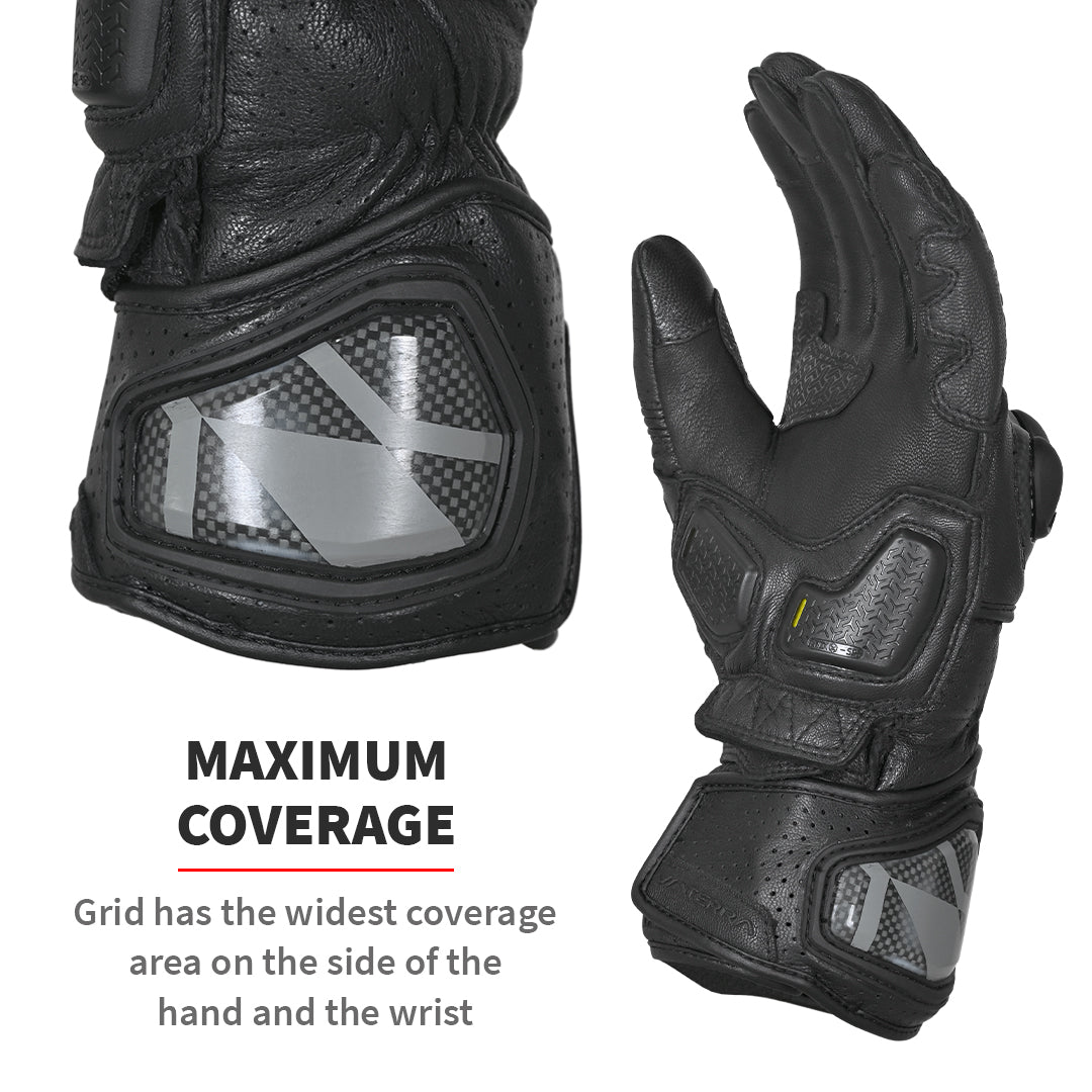 Viaterra- Grid Full Gauntlet Riding Gloves- Black