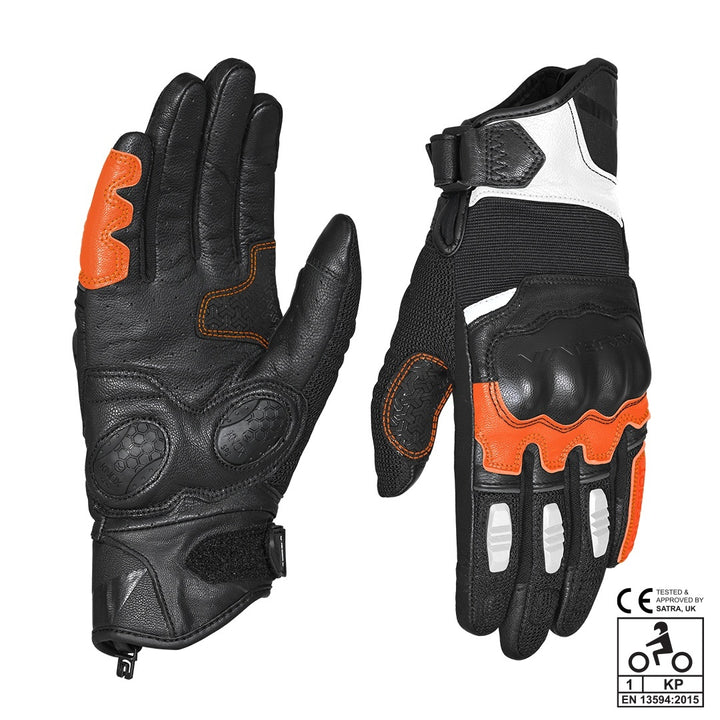 Viaterra- Holeshot Short Riding Gloves- Flame Orange